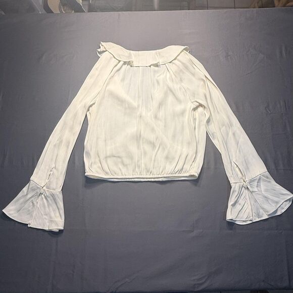 A New Day Shirt Womens XS White Ruffle Wrap Long Bell Sleeve Blouse Top - Picture 10 of 15